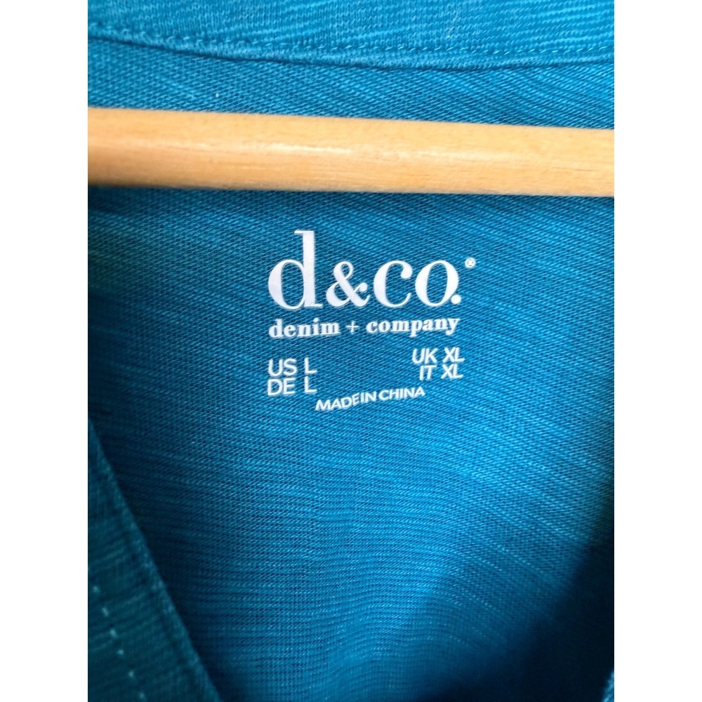 Denim & Co. Regular Slub Jersey 3/4 Sleeve U-Neck Tunic Rich Teal Large #49E - Picture 3 of 5
